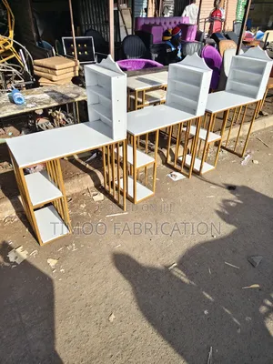 Nail Table White and Gold, With Shelf