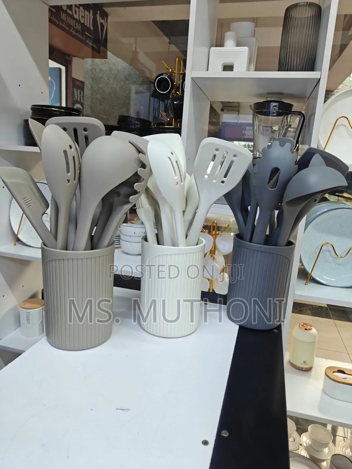 Ten-Piece Silicone Kitchen Utensil Set With a Holder.