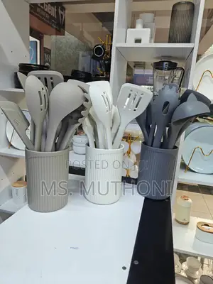 Ten-Piece Silicone Kitchen Utensil Set With a Holder.