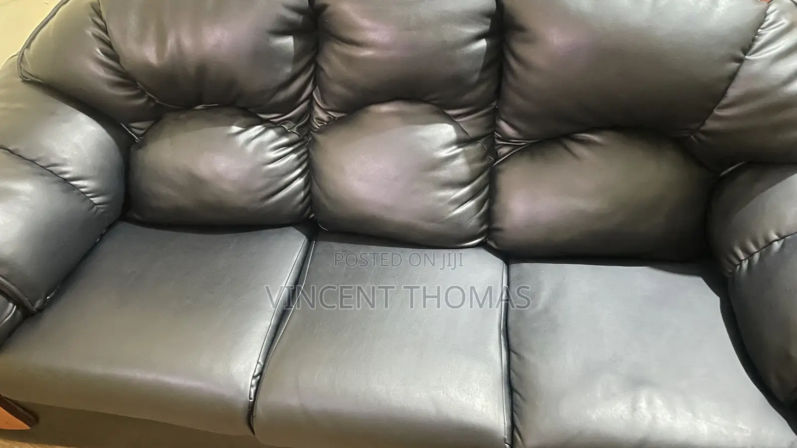 3 Seater Black Leather Seat
