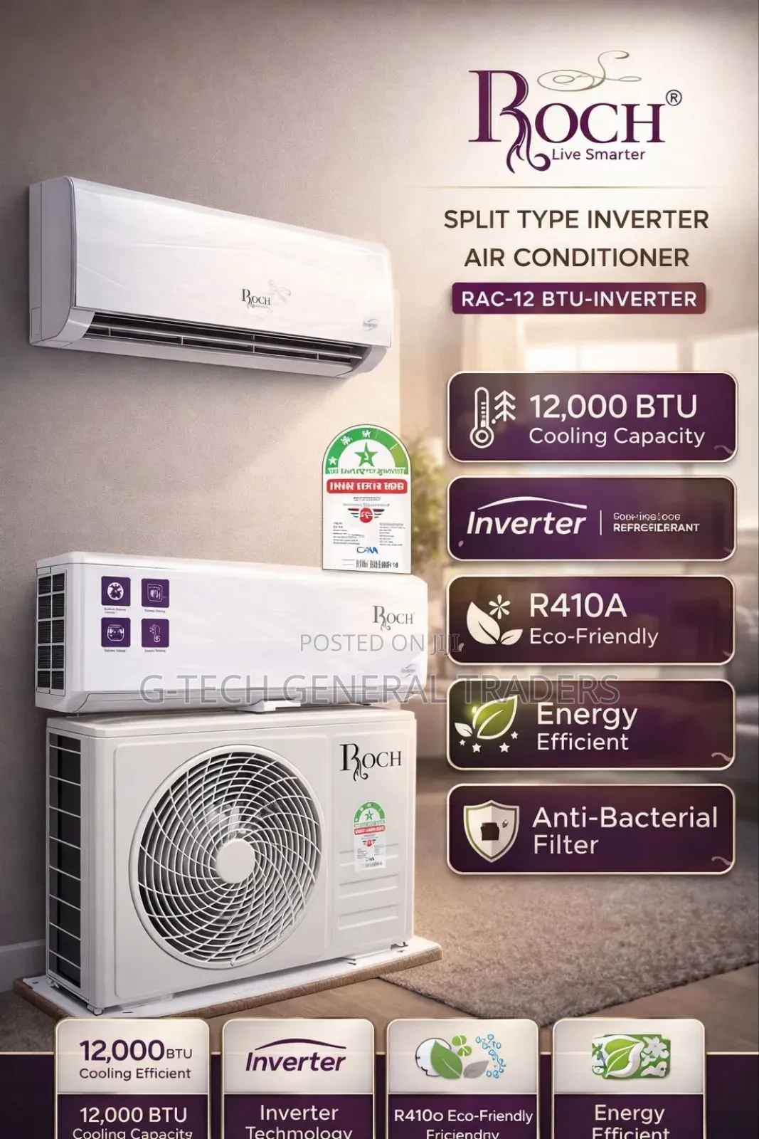 Roch 12000btu Air Conditioner With Inverter Technology