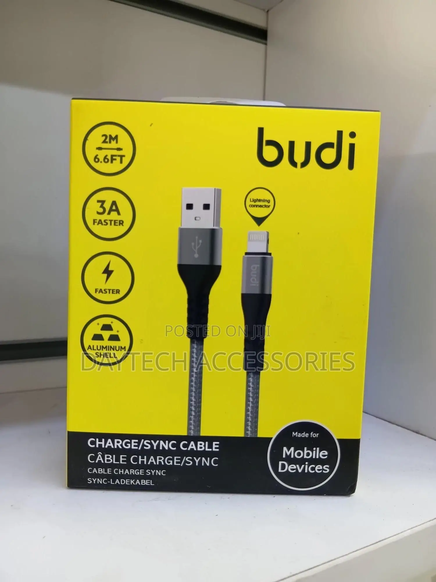 Budi Usb to Lightning Charging Cable Nylon Braided 2 Meter/6ft.