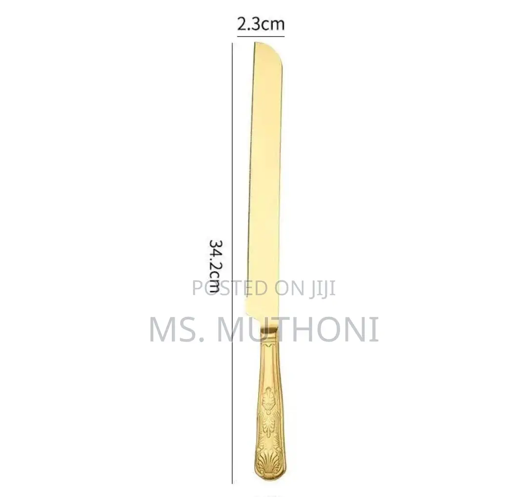 Gold-Plated Stainless Steel Vintage-Style Cake Knife and Server Set