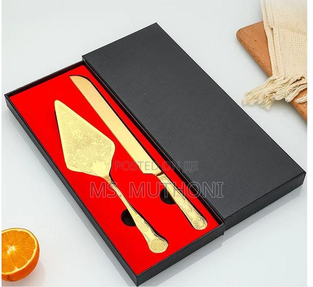 Gold-Plated Stainless Steel Vintage-Style Cake Knife and Server Set