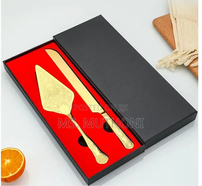 Gold-Plated Stainless Steel Vintage-Style Cake Knife and Server Set