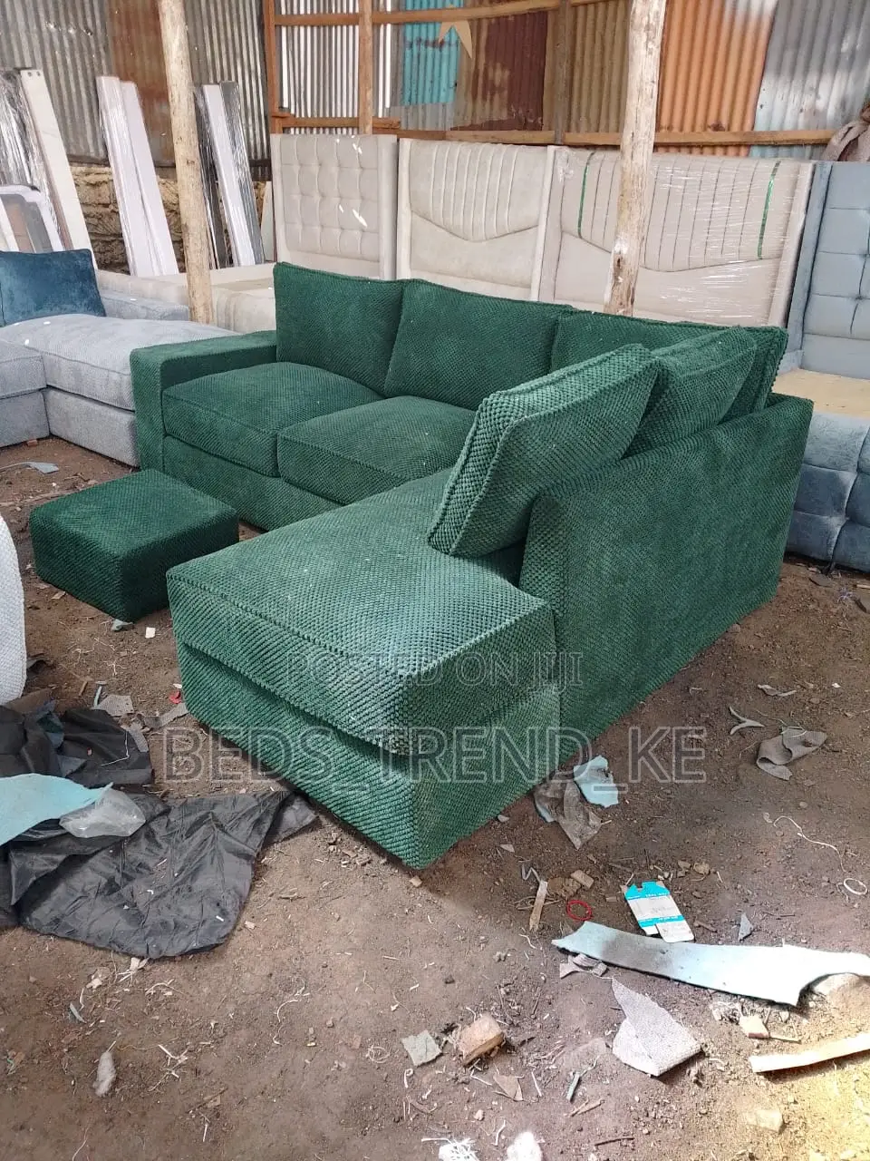 Defensive Green 6 Seater L Shaped Sofa