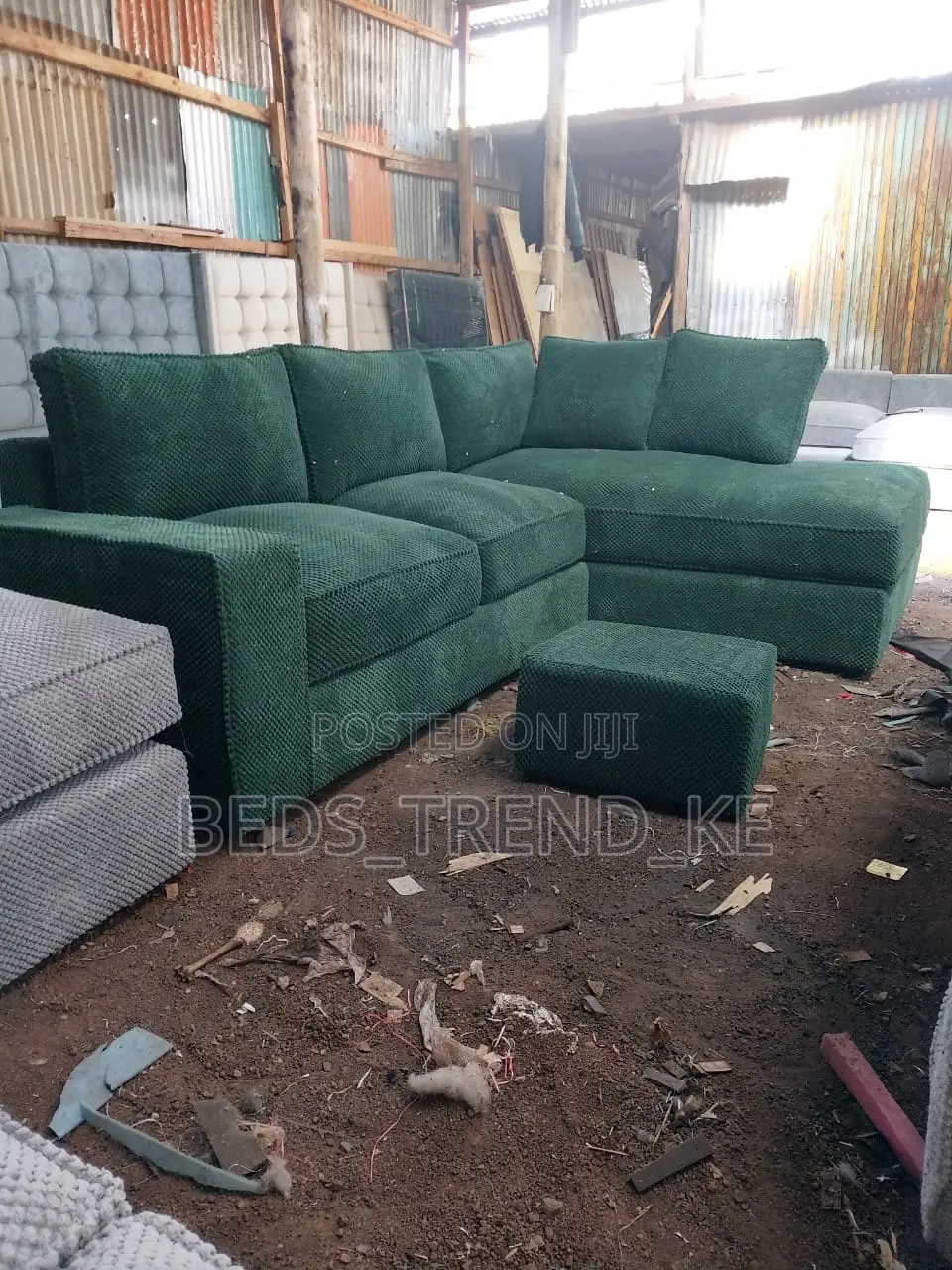 Defensive Green 6 Seater L Shaped Sofa