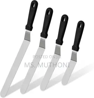 Stainless Steel Cake Spatulas With Black Handles.