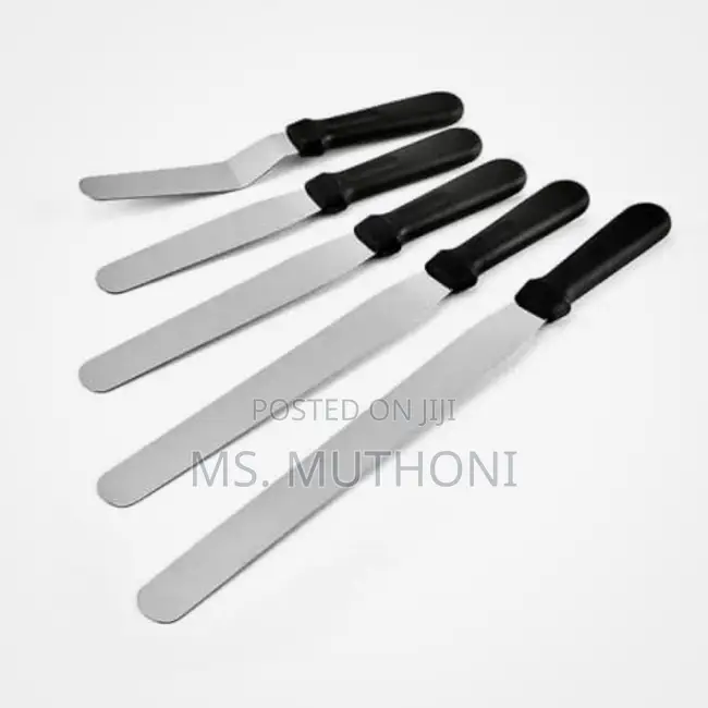 Stainless Steel Cake Spatulas With Black Handles.