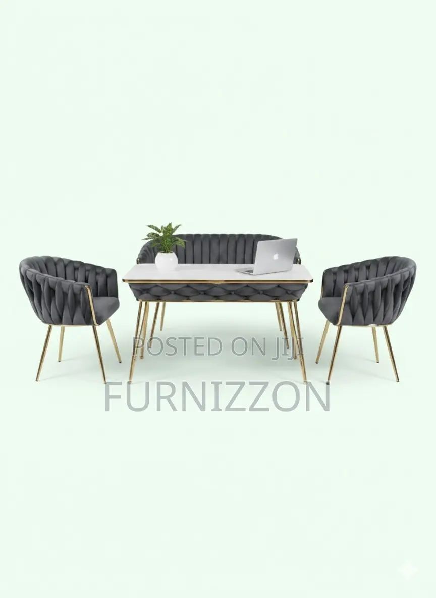 Compact Marble Dining Set With Soft Chester Seats