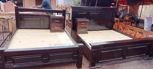 5 by 6 Wooden Bed With Bedside Drawers