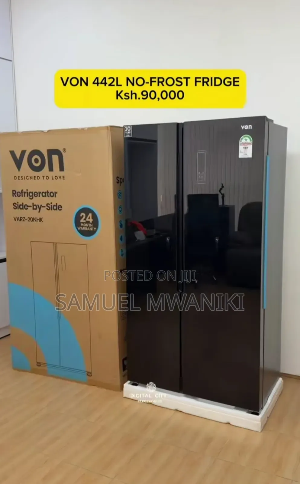 Von Side by Side Refrigerator 442l No Frost Mirror Black