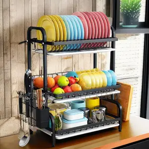 3 Layer Dish Rack Kitchen Countertop Organizer With Drain Tray