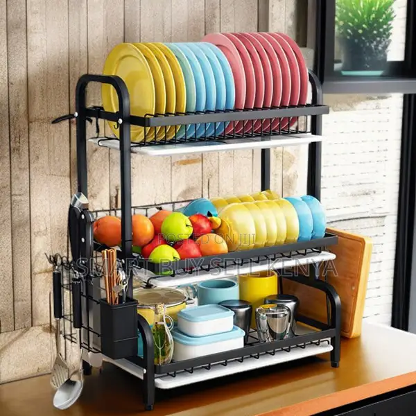 3 Layer Dish Rack Kitchen Countertop Organizer With Drain Tray
