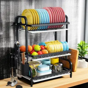 Heavy Duty 3 Layer Dish Rack Kitchen Counter Organizer With Drain Tray