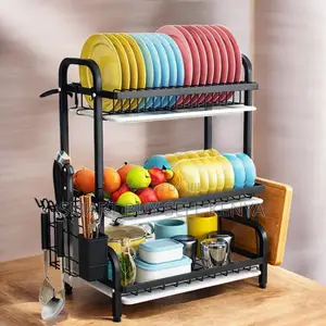 3 Tier Dish Drying Rack With Plate, Bowl and Utensil Storage