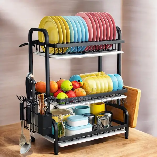 3 Tier Dish Drying Rack With Plate, Bowl and Utensil Storage