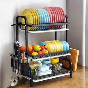 3 Tier Dish Drying Rack With Cutlery Holder and Drain Board