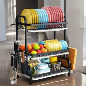 Premium 3 Tier Dish Drying Rack With Cutlery Holder and Drain Board