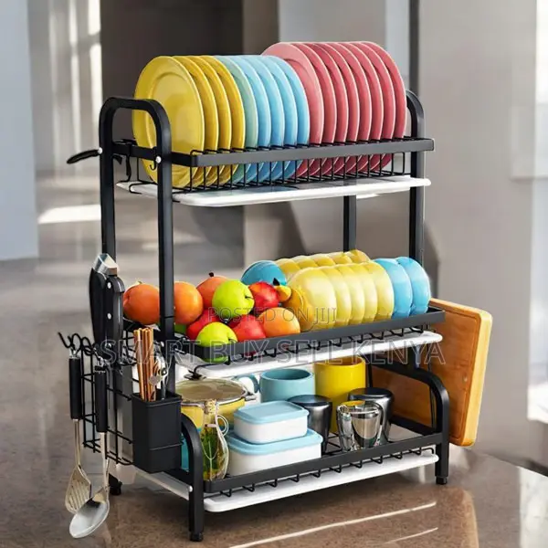 Premium 3 Tier Dish Drying Rack With Cutlery Holder and Drain Board