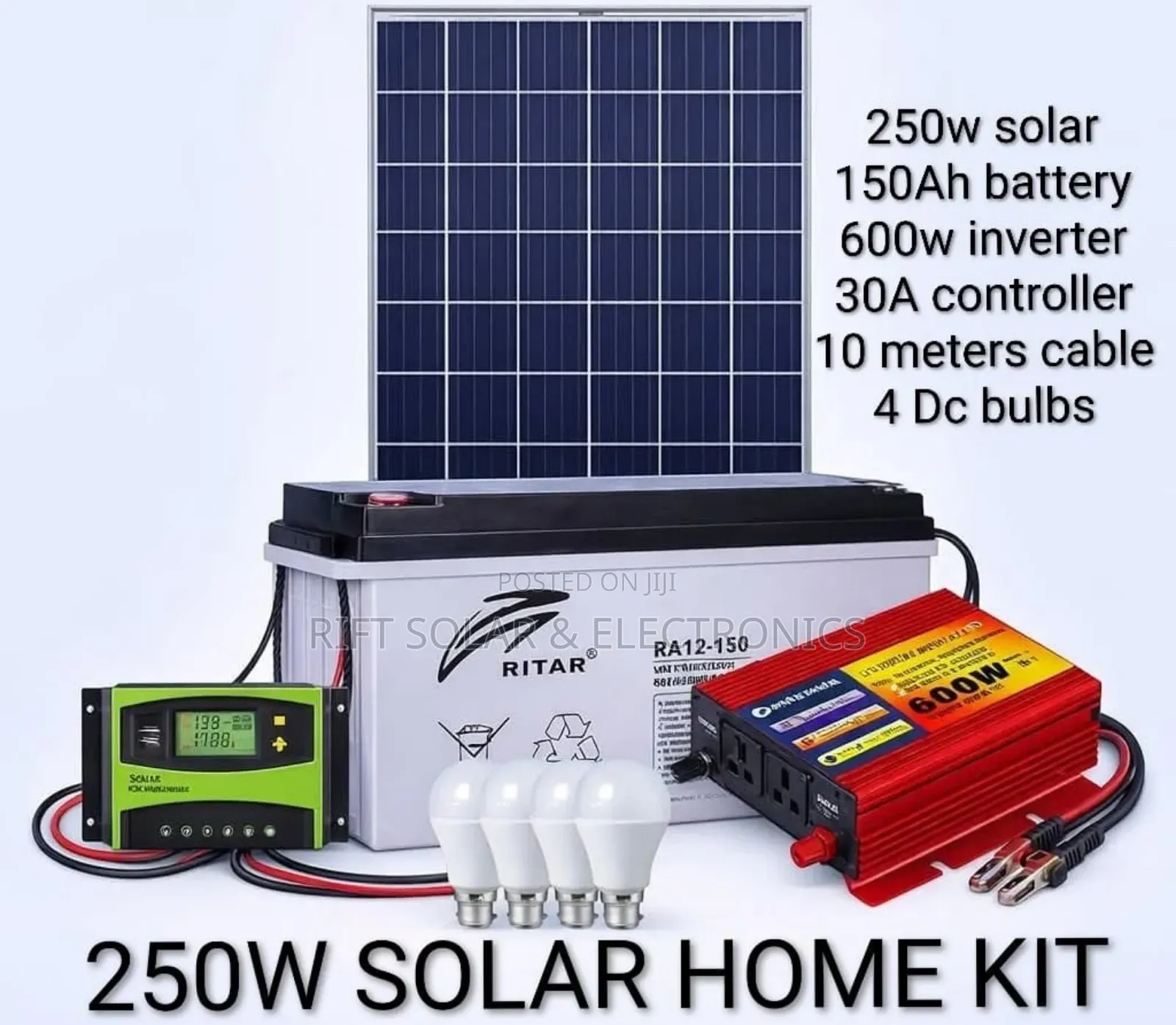 New 250 Watts Ritar Solar Package - 150ah Battery - 600w Inverter