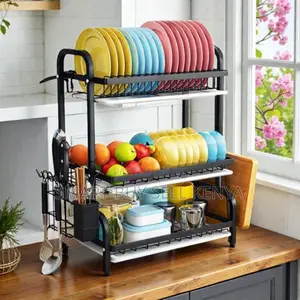 Space Saving 3 Tier Dish Rack With Fruit Basket Utensil Holder