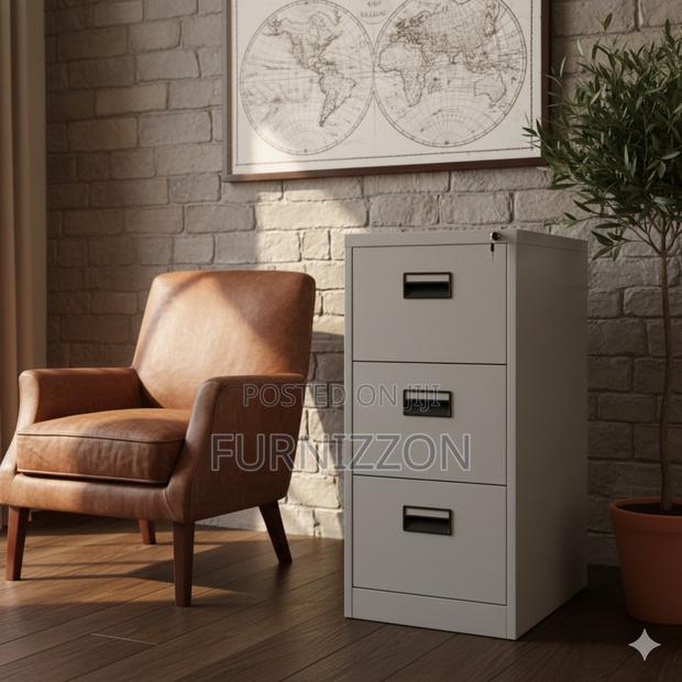 . Modern 3-Drawer Metallic Office Cabinet