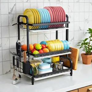 3 Tier Kitchen Dish Rack With Knife and Chopping Board Slot