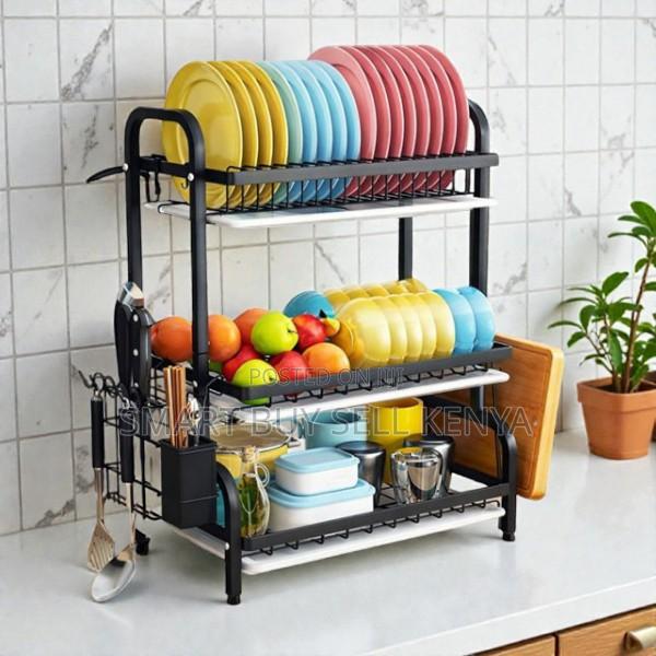 3 Tier Kitchen Dish Rack With Knife and Chopping Board Slot