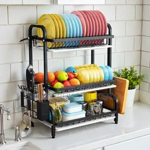 Multi Purpose 3 Tier Kitchen Dish Rack With Knife, Chopping Board Slot