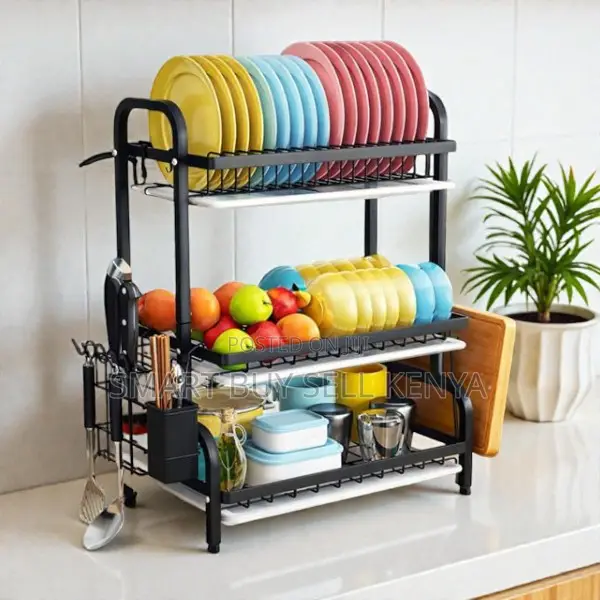 Durable 3 Tier Dish Rack With Removable Drain Trays
