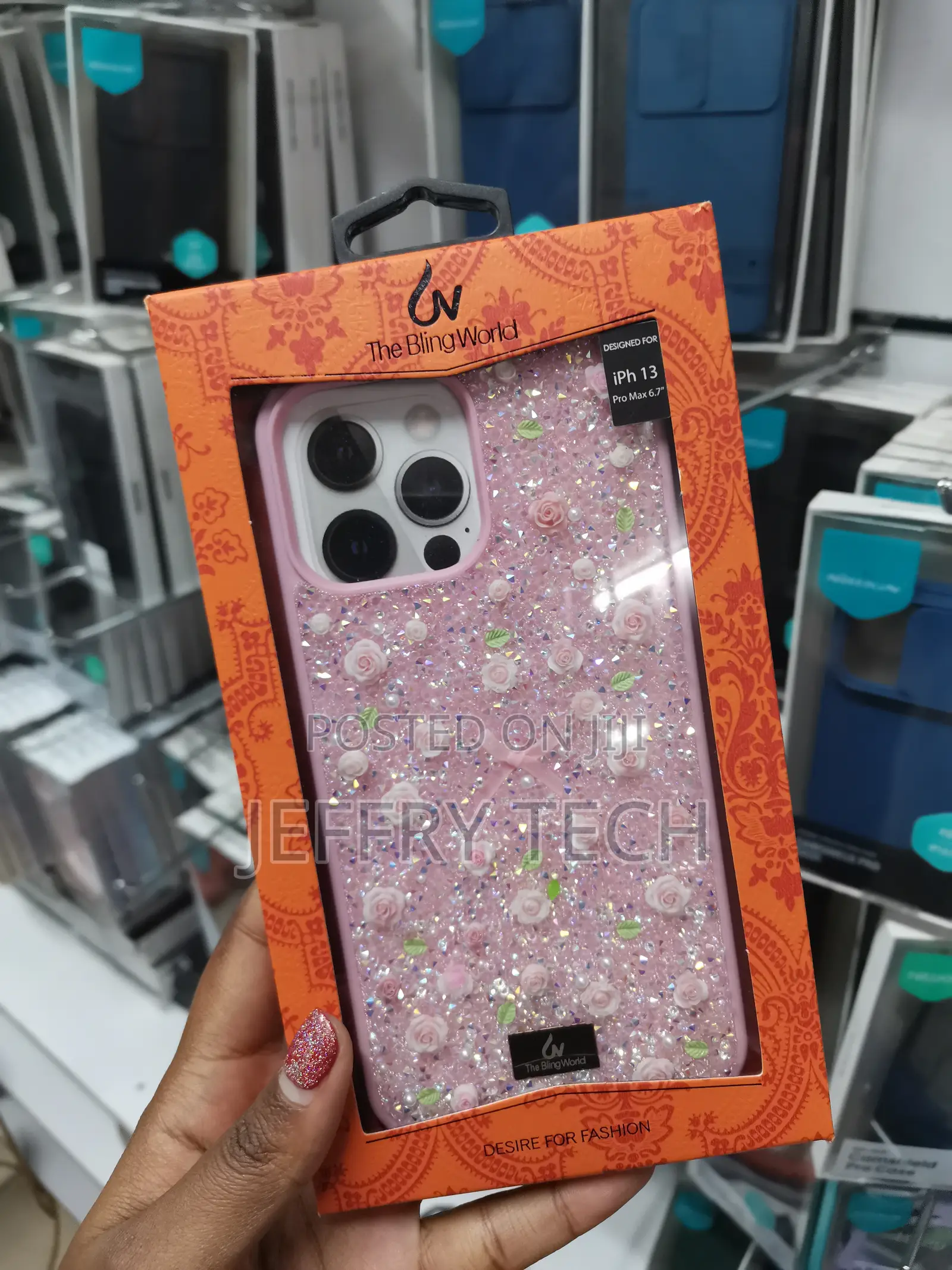Amazfc Bling Rhinestone Case for iPhone 13 Pro Max Floral Pearl Design