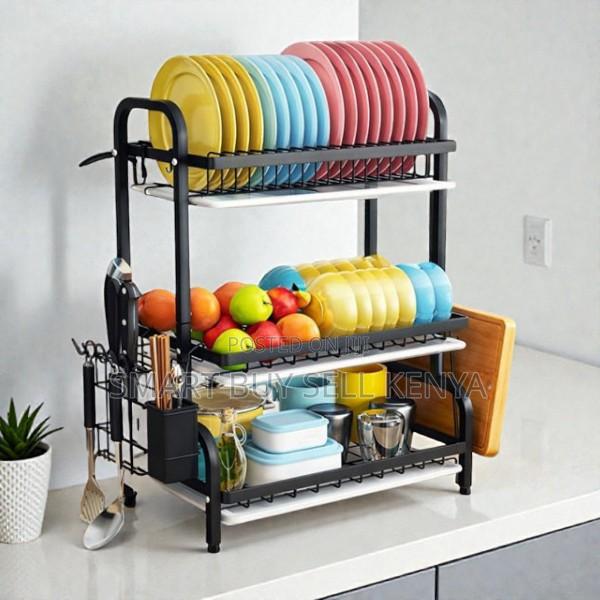 Strong Metal 3 Tier Dish Drying Rack With Utensil Basket