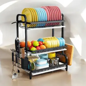 Elegant 3 Layer Dish Drying Rack With Fruit Cup Organizer