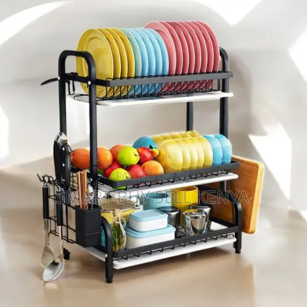 Elegant 3 Layer Dish Drying Rack With Fruit Cup Organizer