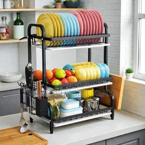 Compact 3 Tier Kitchen Dish Rack for Plate Bowl Cutlery Storage