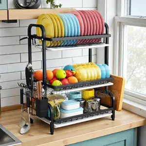 Home Kitchen 3 Tier Dish Rack With Knife Holder and Drain Board