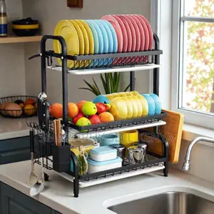 Space Saver 3 Tier Dish Drying Rack Metal Kitchen Organizer