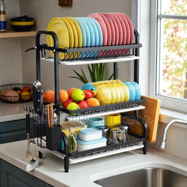 Space Saver 3 Tier Dish Drying Rack Metal Kitchen Organizer