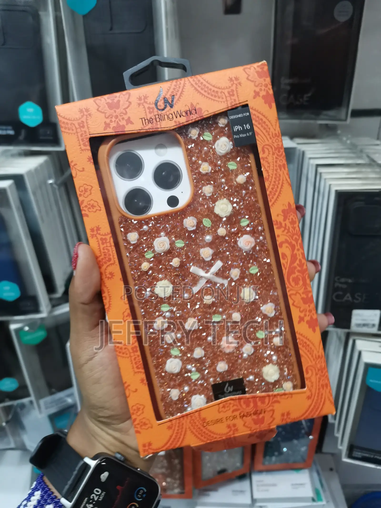 Ganxa iPhone 16 Pro Max 3d Sparkle Crystal Rhinestone Floral Case
