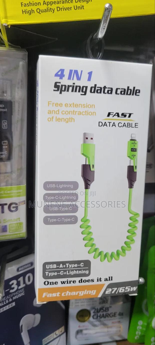 4-in-1 Spiral Data Transfer Charging Cable, Usb-c Lightning, 65w - main view