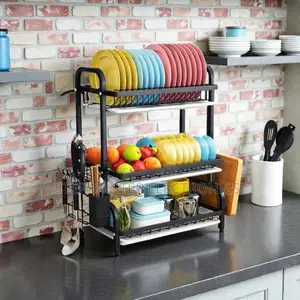Heavy Duty 3 Layer Dish Rack Kitchen Counter Organizer With Drain Tray