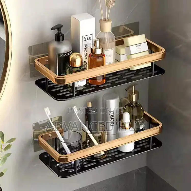 2 PCS Aluminum Alloy Rectangular Shelf (Black Gold)
