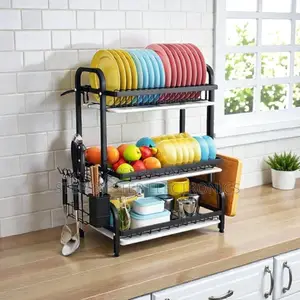 Premium 3 Tier Dish Drying Rack With Cutlery Holder Drain Board