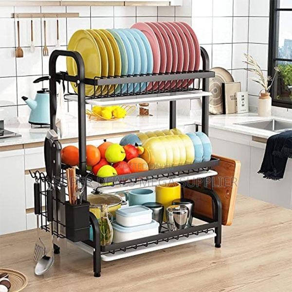 Heavy Duty 3 Layer Dish Rack Countertop Organizer With Drain Tray