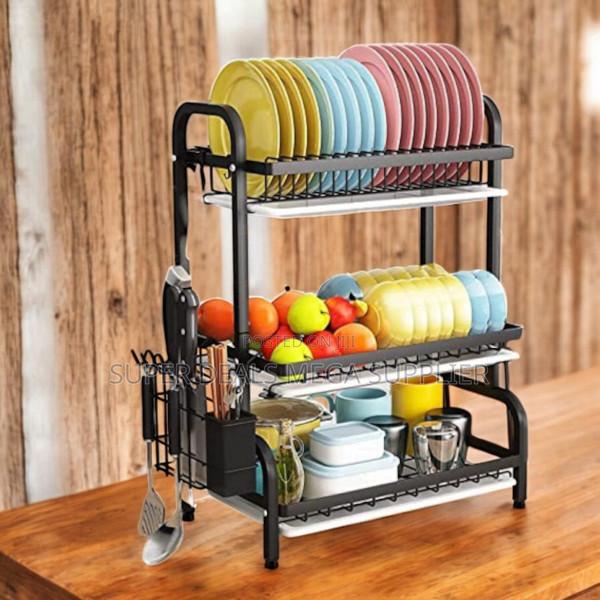 Kitchen Counter 3 Tier Dish Drying Rack With Plate and Bowl Holder
