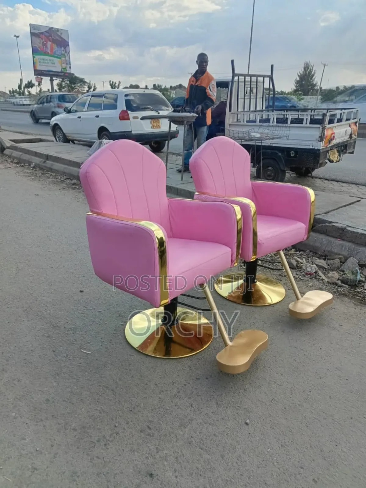Pink And Golden Salon Seats