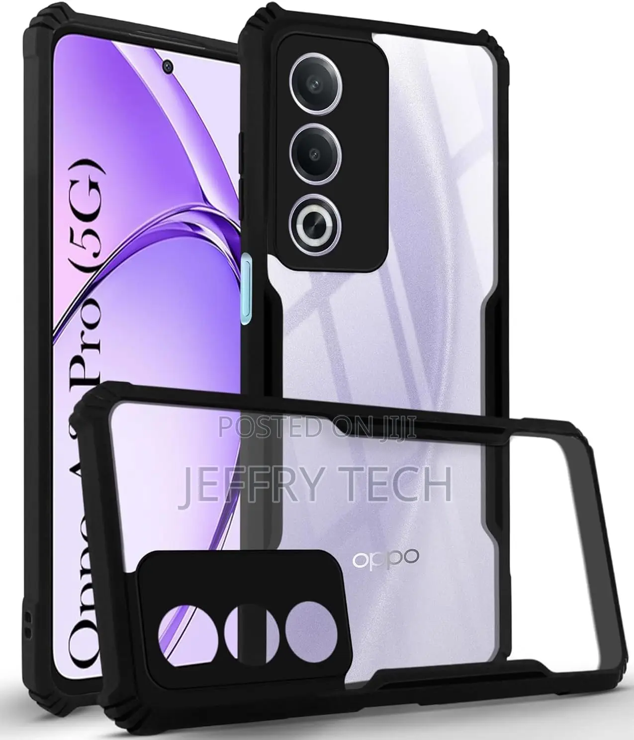 Oppo A3 Pro 5g Clear Cover Hard Pc Back Cover With Shockproof Tpu Bla