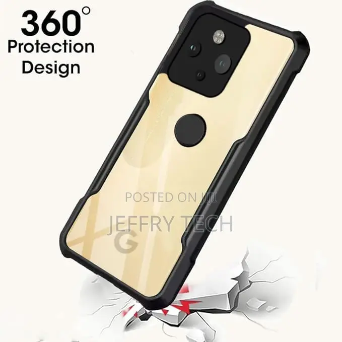 Transparent Hard Back Case Cover for Google Pixel 5 (Sides Black)