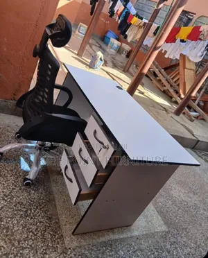 Black Office Chair and White 1.2m Office Desk Available